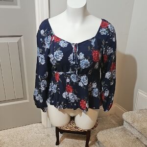 torrid Navy Floral Tie-Front Peplum Blouse